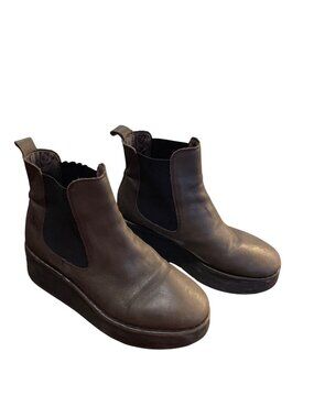 Fly London wms brown leather ankle chelsea platform ankle boots sz 11-11.5/42 SK